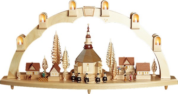 Richard Gläser Schwibbogen groß Seiffener Kirche mit Dorf