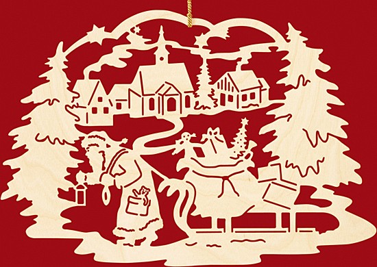 Taulin Fensterbild Weihnachten Weihnachtsmann mit Schlitten / Dorf
