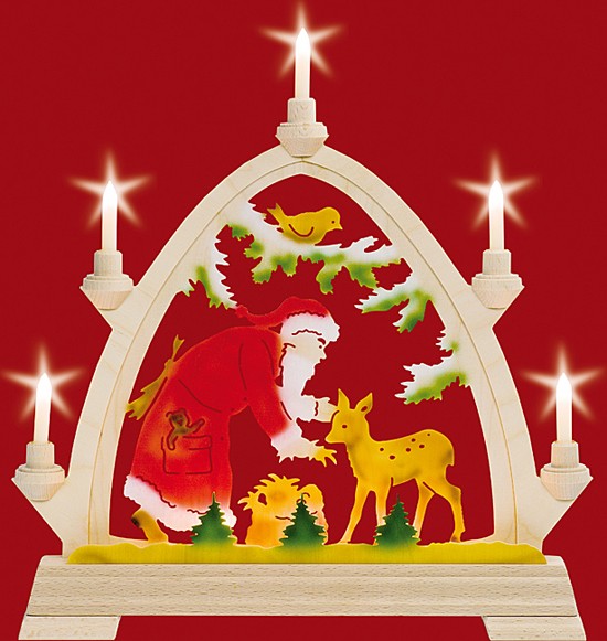 Taulin Kleine gotische elektr. Bögen Weihnachtsmann mit Reh - farbig