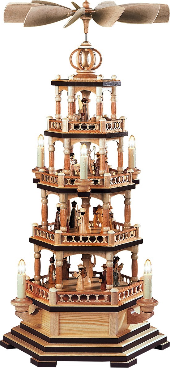 Kleinkunst Müller Pyramide heilige Geschichte -brauner Sockelrand 4-stöckig Natur