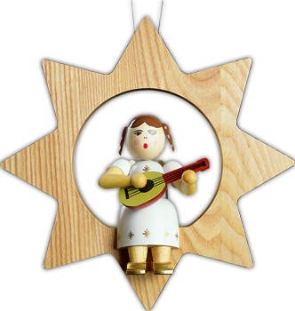 Richard Glässer Baumbehang Engel mit Mandoline im Stern, groß