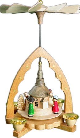 Richard Glässer Weihnachtspyramide, Seiffener Kirche mit Laternenkinder