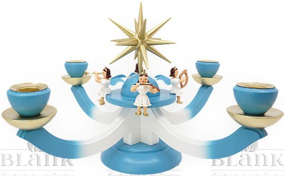 Blank Adventsleuchter mit 4 sitzenden Engeln, farbig