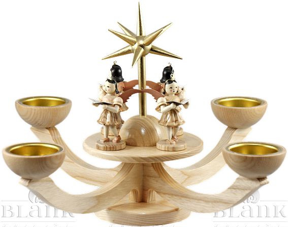 Blank Adventsleuchter mit Teelichthalter und 4 stehenden Engeln, natur