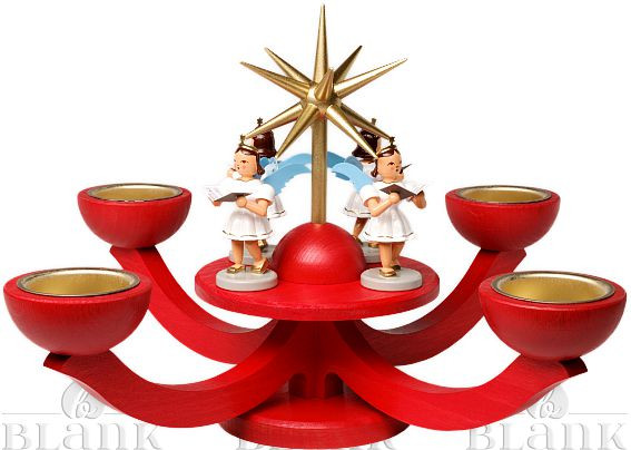 Blank Adventsleuchter mit Teelichthalter und 4 stehenden Engeln, rot