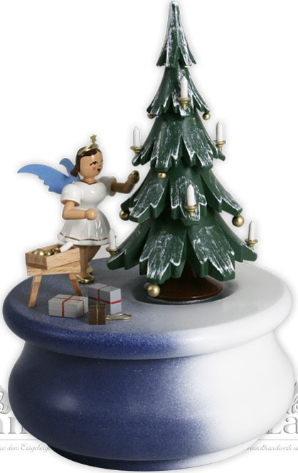 Blank Spieldose Weihnachtstraum mit Baum und Kurzrockengel, farbig