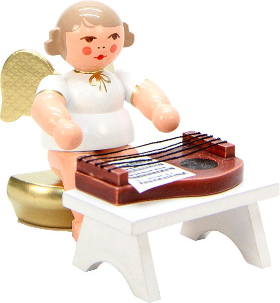 Christian Ulbricht Engel mit Zither, sitzend - weiß/gold