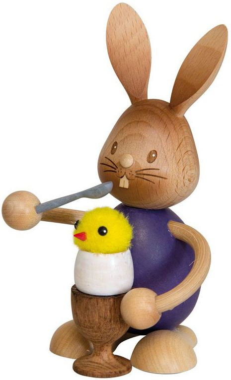 Drechslerei Kuhnert Stupsi Hase mit Eierbecher und Küken