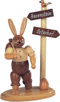 Hase Wanderer am Wegweiser