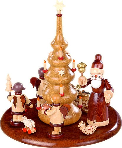 Kleinkunst Müller Motivplattform für elektronische Spieldose - Weihnachtsmann und Geschenkeengel