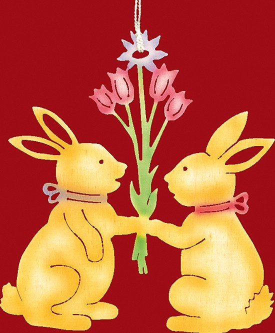 Taulin Fensterbild Ostern 2 Häschen mit Blumenstrauß - farbig