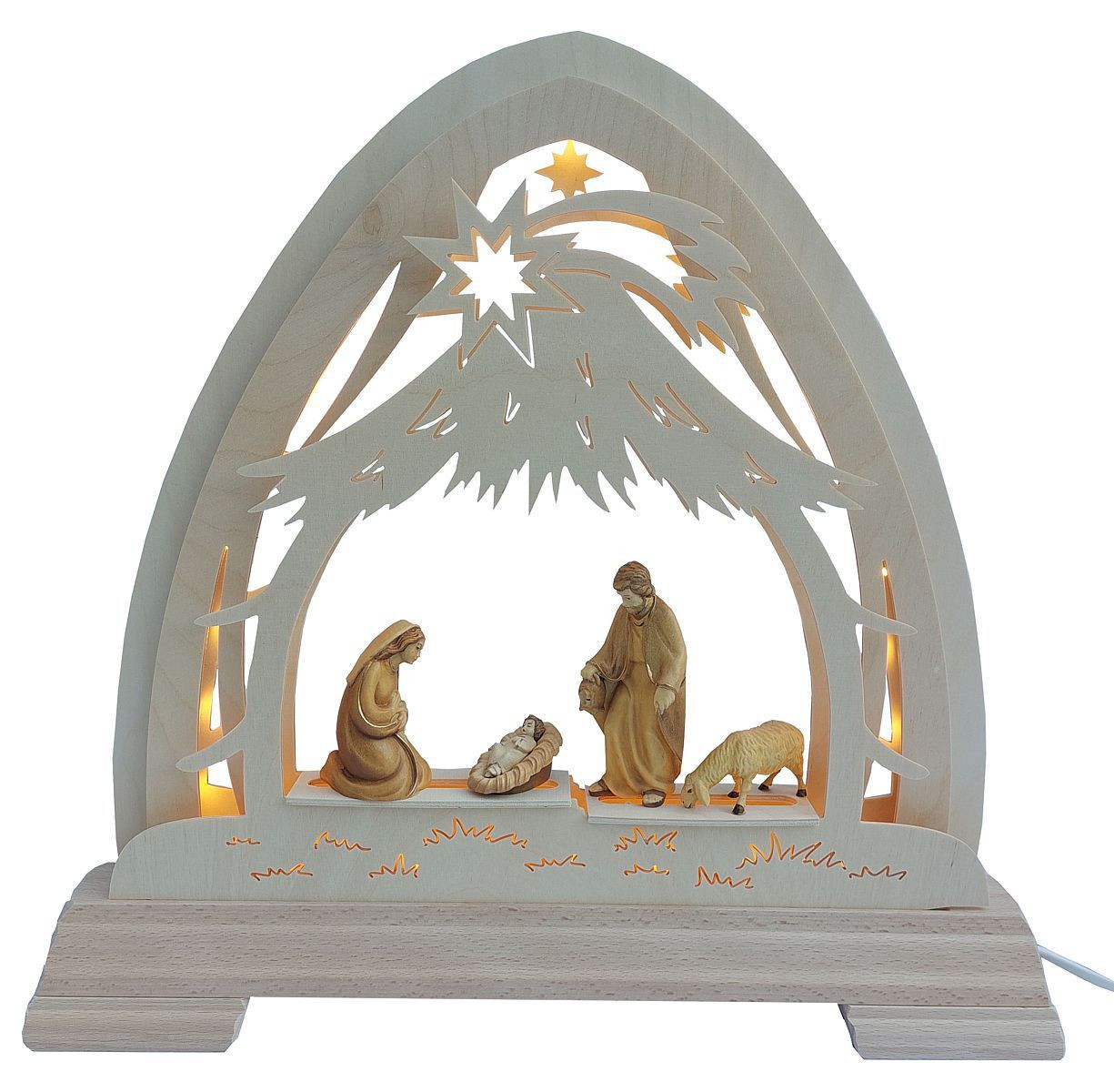 Taulin kleiner gotischer Bogen Stall modern mit Figuren gebeitzt LED-Band