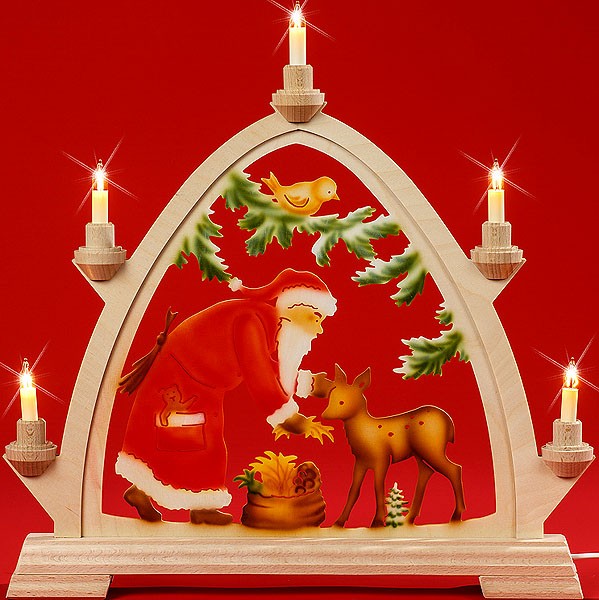 Taulin Kleine gotische elektr. Bögen Weihnachtsmann mit Reh - farbig 