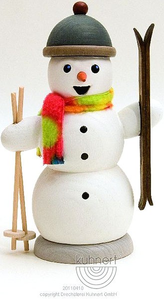 Drechslerei Kuhnert Räuchermann Schneemann mit Skiern
