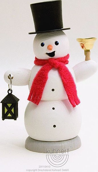 Drechslerei Kuhnert Räuchermann Schneemann mit Laterne und Glocke