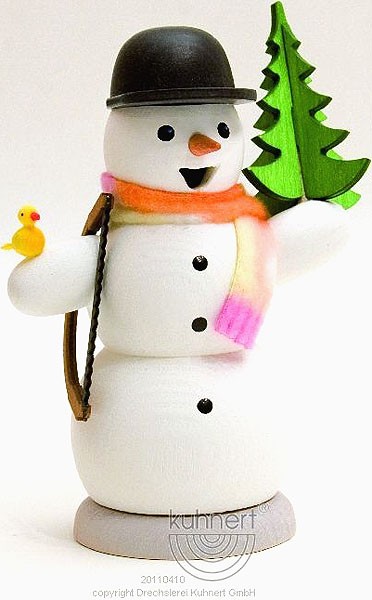 Drechslerei Kuhnert Räuchermann Schneemann mit Tanne und Säge
