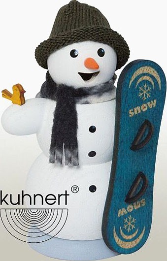Drechslerei Kuhnert Räuchermann Schneemann mit Snowboard