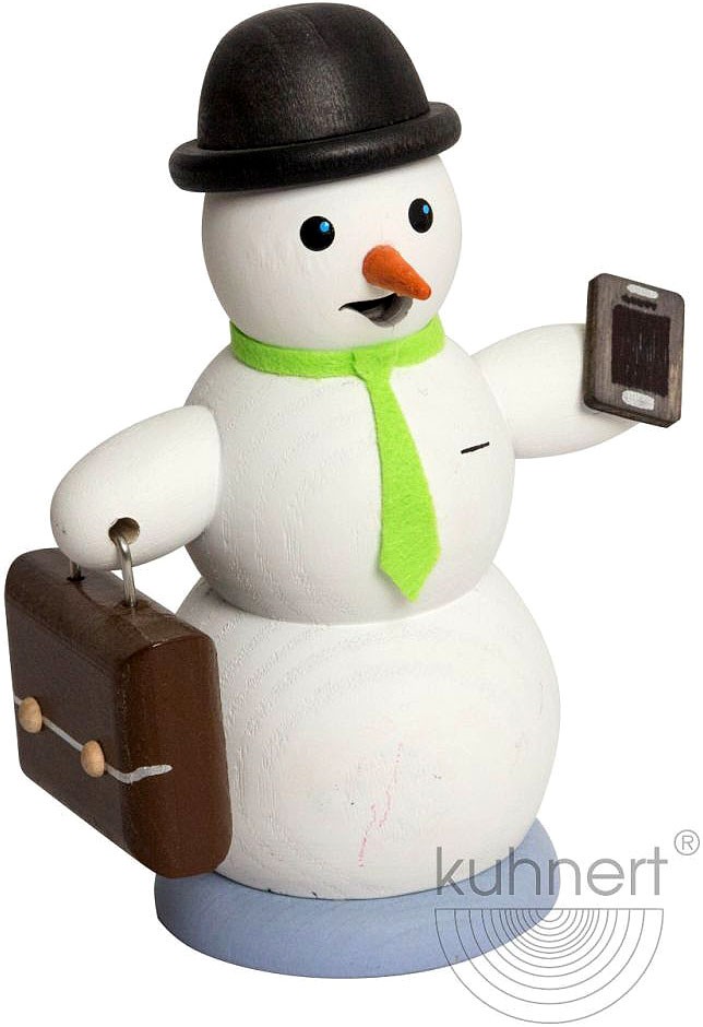 Drechslerei Kuhnert Räuchermann Schneemann mit Schlips und Aktenkoffer