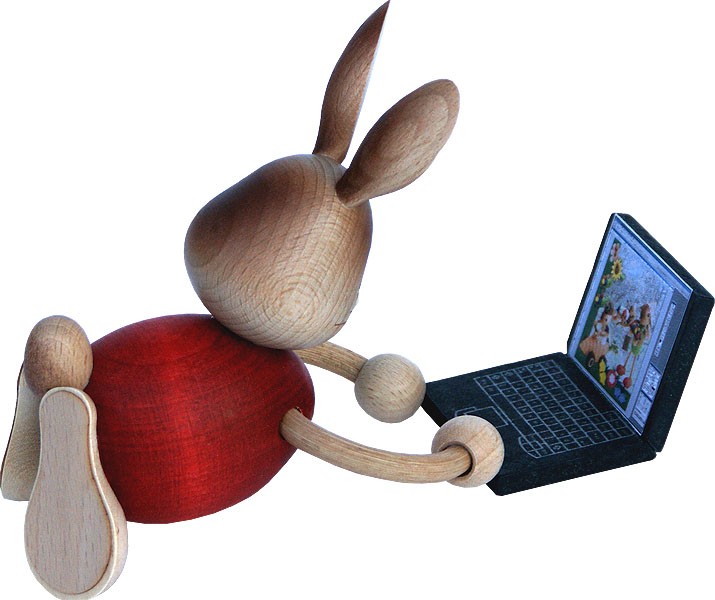 Drechslerei Kuhnert Stupsi Hase mit Laptop