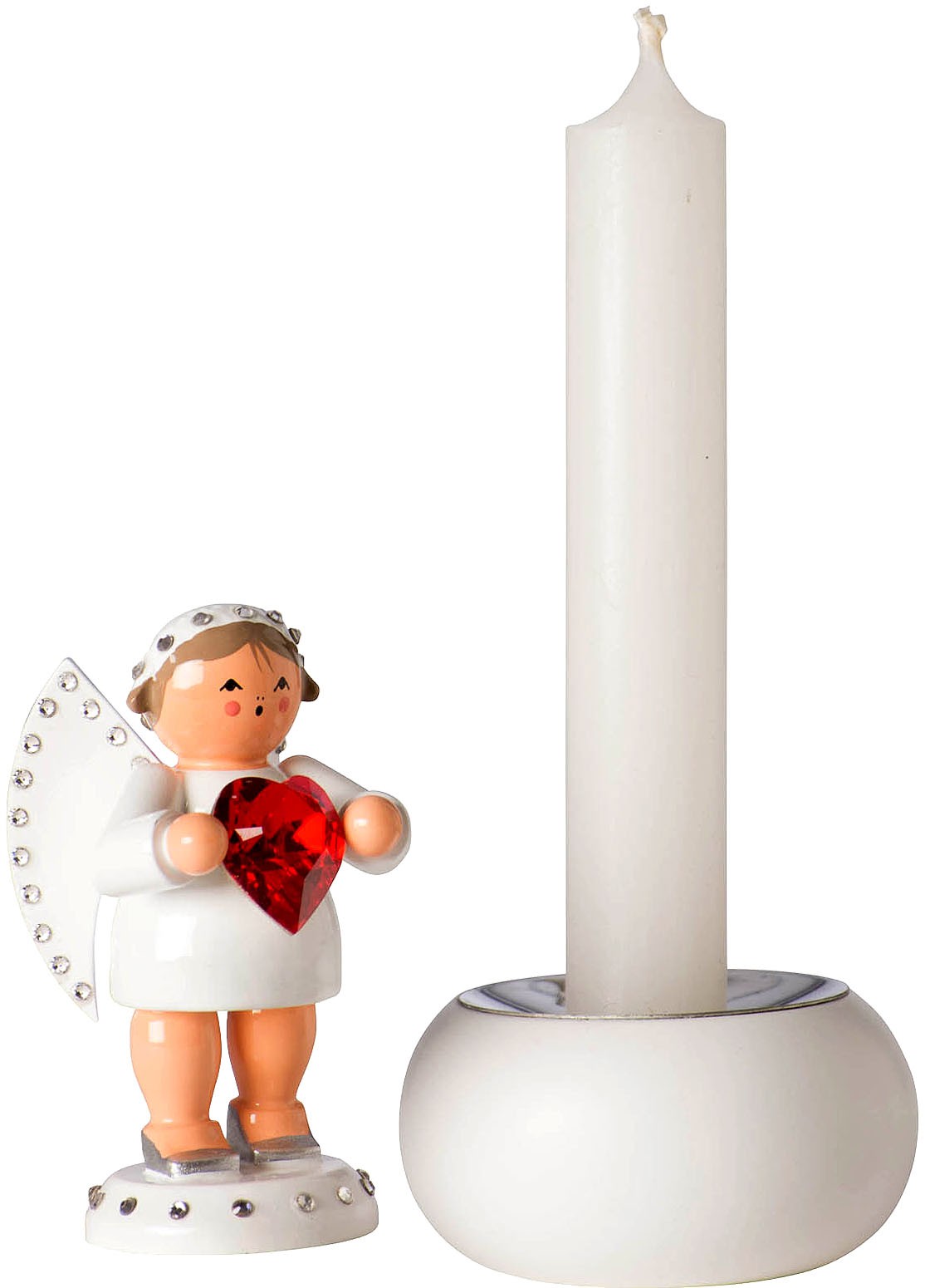 KWO Liebesbote mit rotem Swarovski-Herz und Lichtsockel