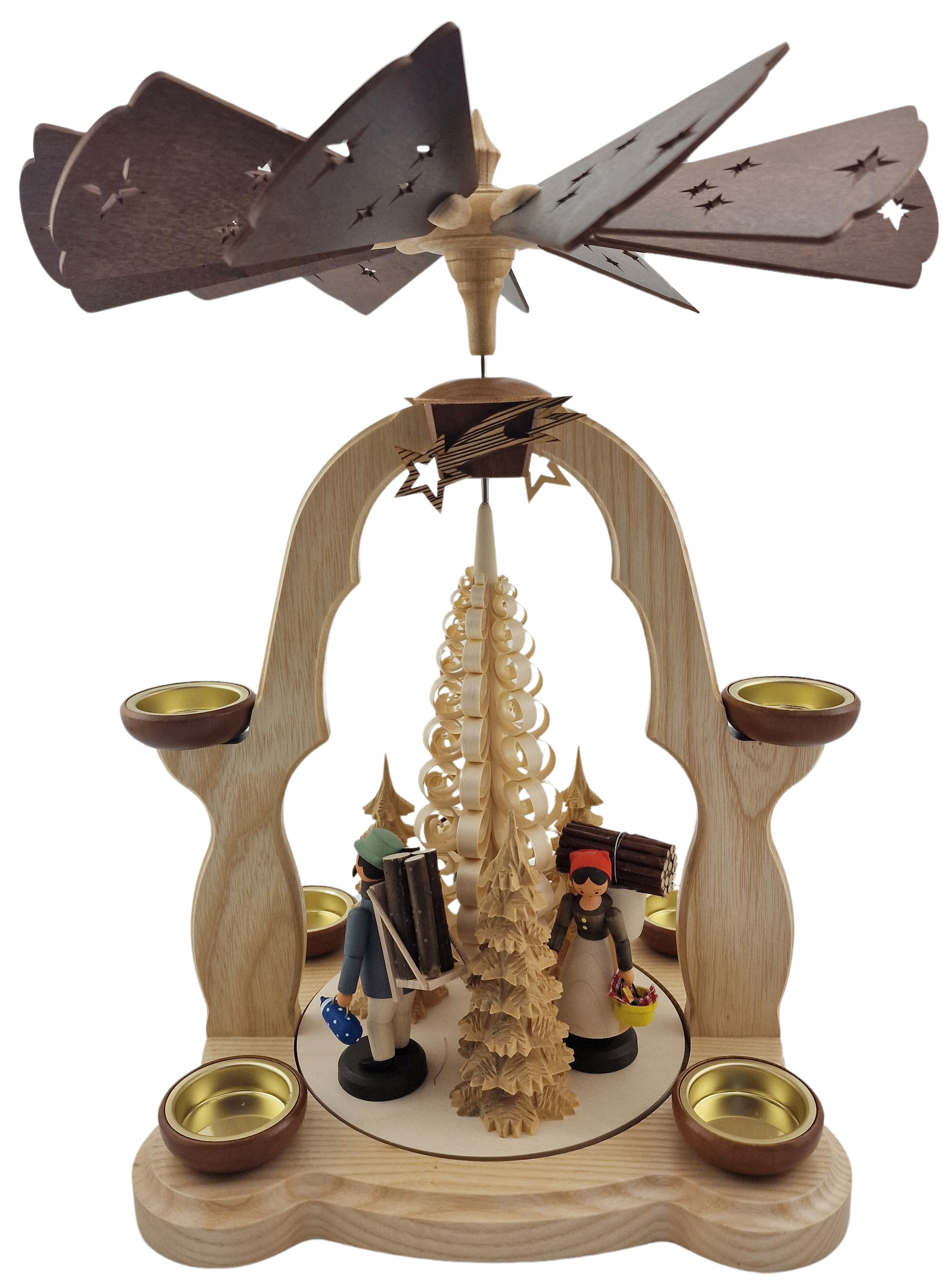 HoDreWa Legler Teelichtpyramide mit Spanbaum, Waldmotiv