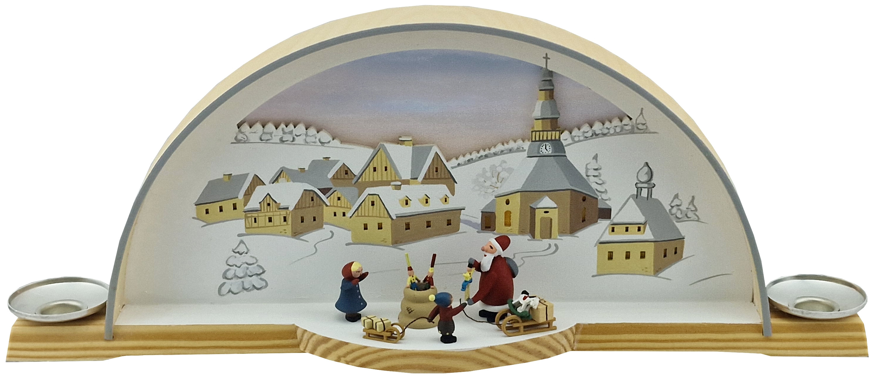 Manufaktur Klaus Kolbe Schwibbogen Weihnachtsmann mit Kindern, braunes Bild
