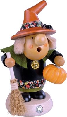 Kleinkunst Müller Räuchermann, Müllerchen, Halloween Hexe mit Kürbis