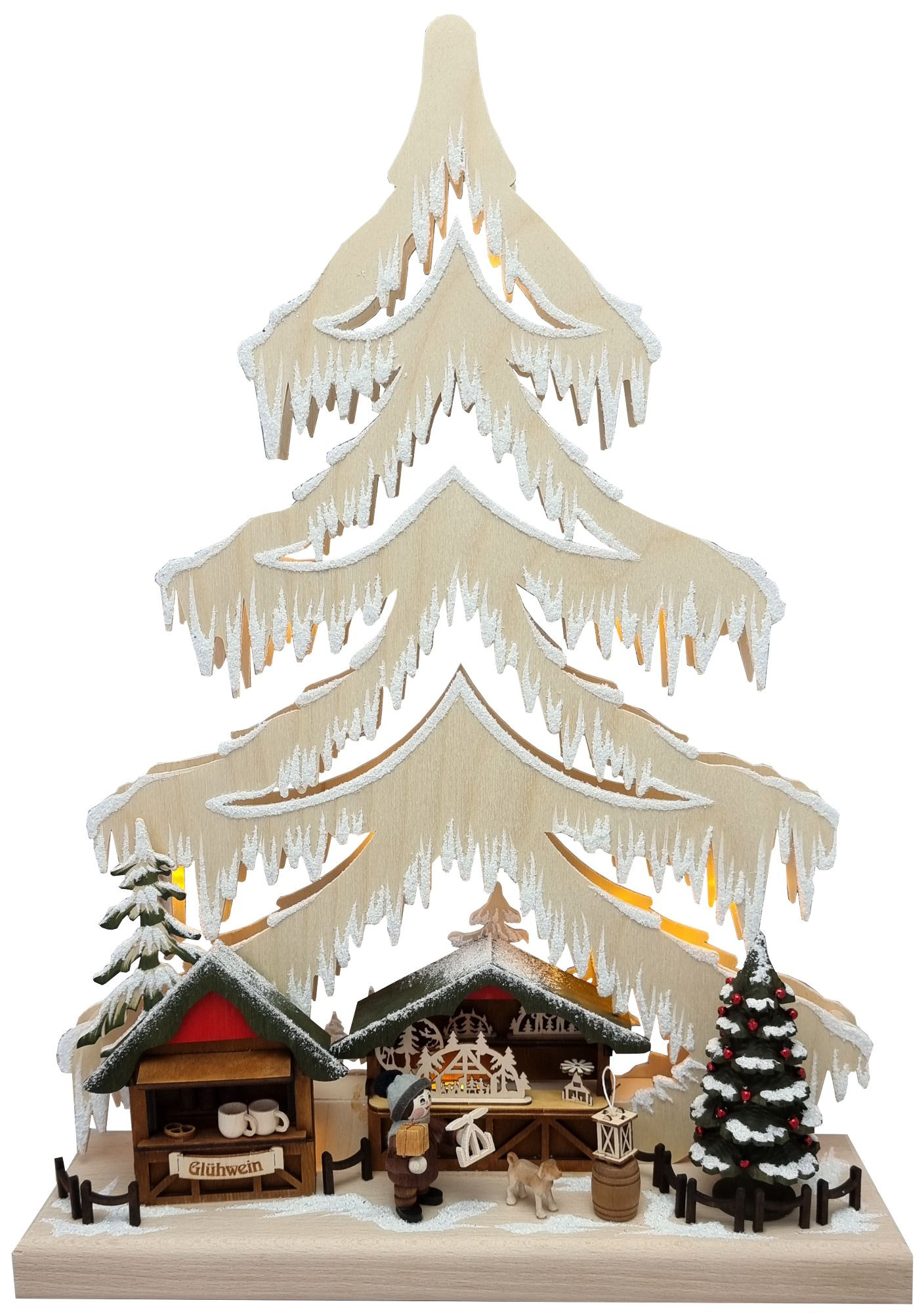 3D-Schwibbogen Tanne klein, Weihnachtsmarkt mit Verkaufsstände