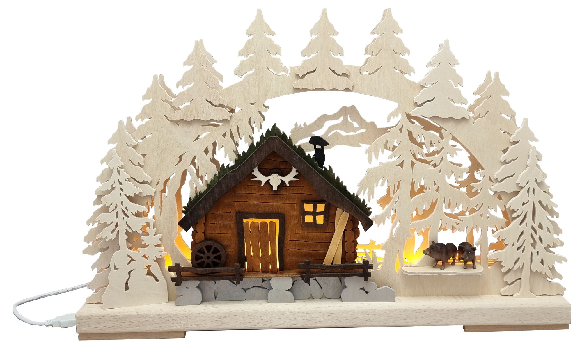 Ratags 3D-Schwibbogen klein Jagdhütte im Wald