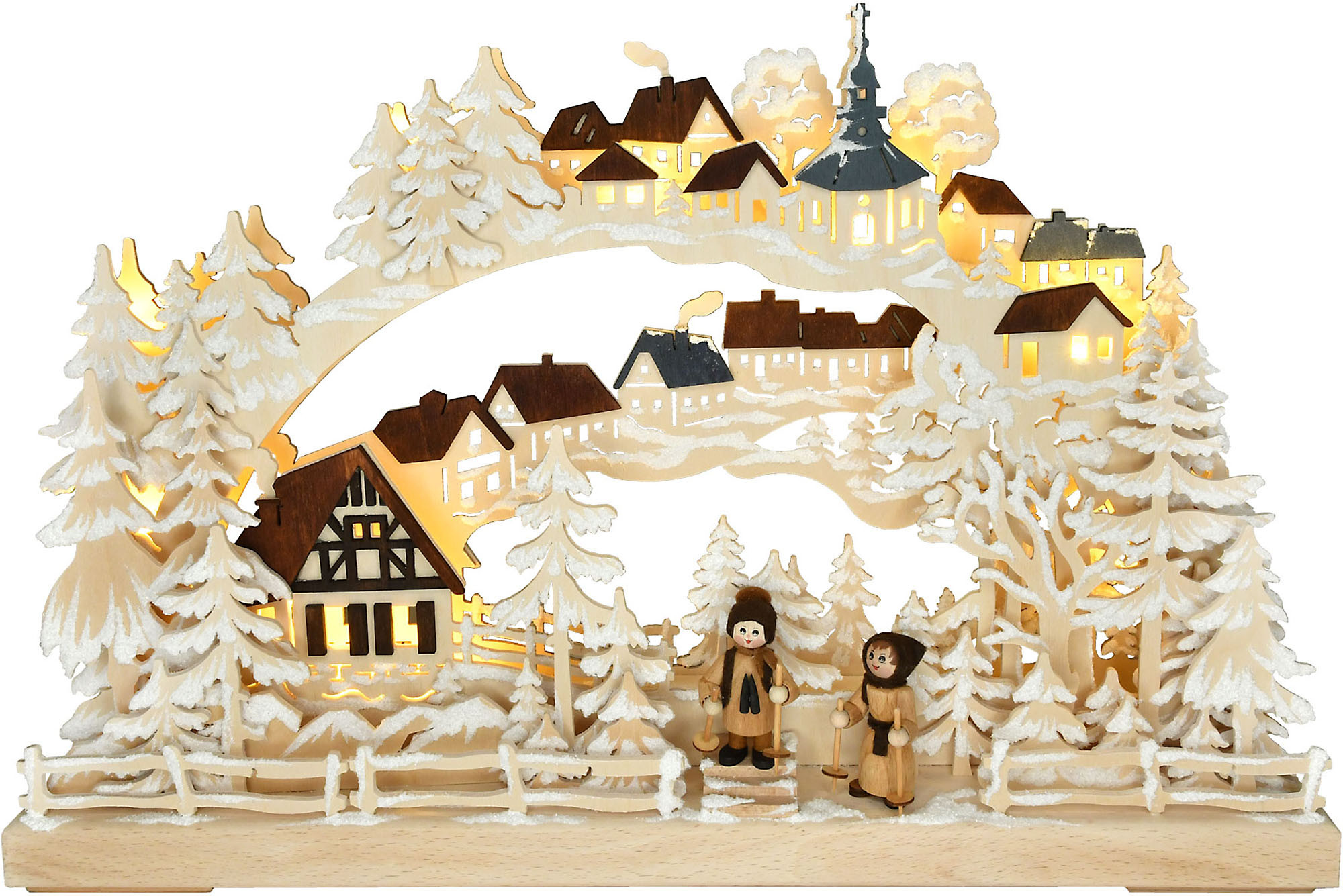 Ratags 3D Schwibbogen Winterwanderung, farbige Dächer, klein, Raureif