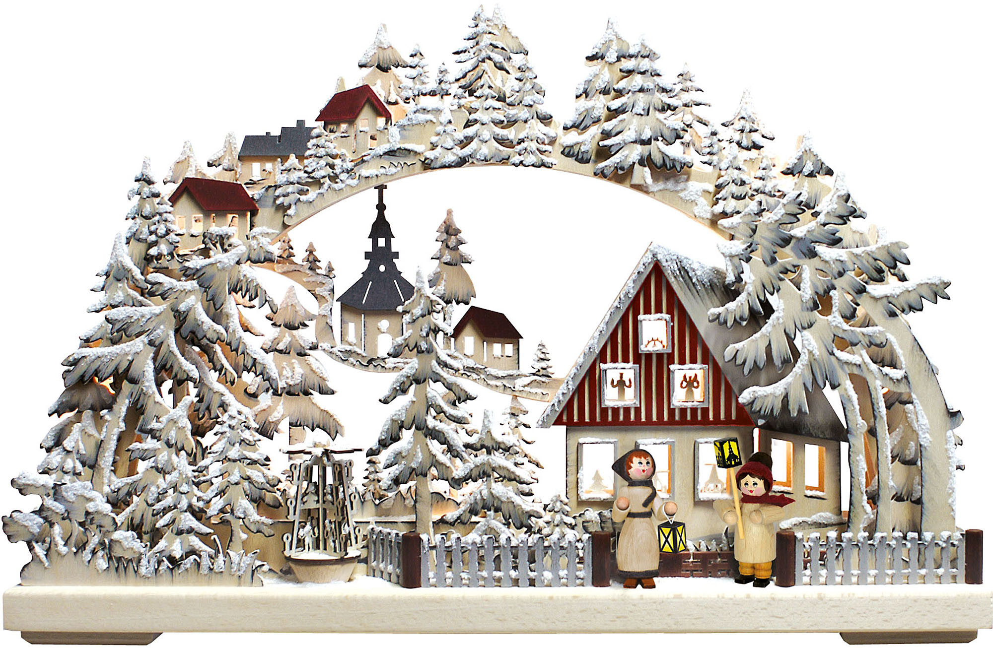 Ratags 3D-Schwibbogen Laternenschein, handgemalt, grau, klein, Raureif