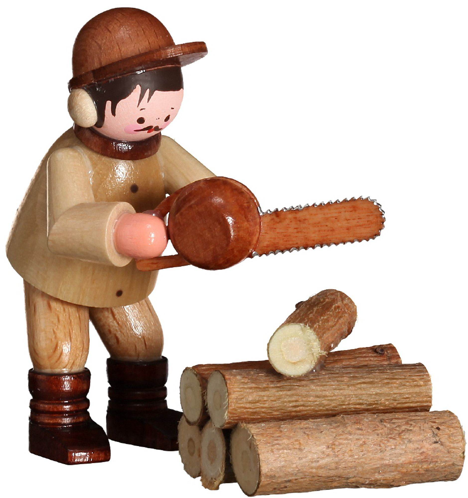 Romy Thiel Kettensäger mit Holzstämme - natur