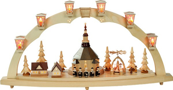 Richard Glässer Schwibbogen Seiffener Kirche mit Pyramide