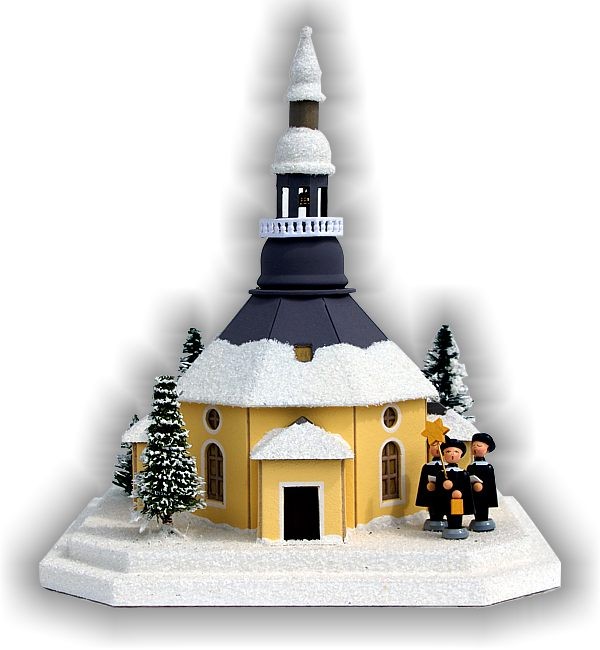 BirgitUhlig Lichterhaus Seiffener Kirche mit Kurrende und Weihnachtsbaum, 21 cm
