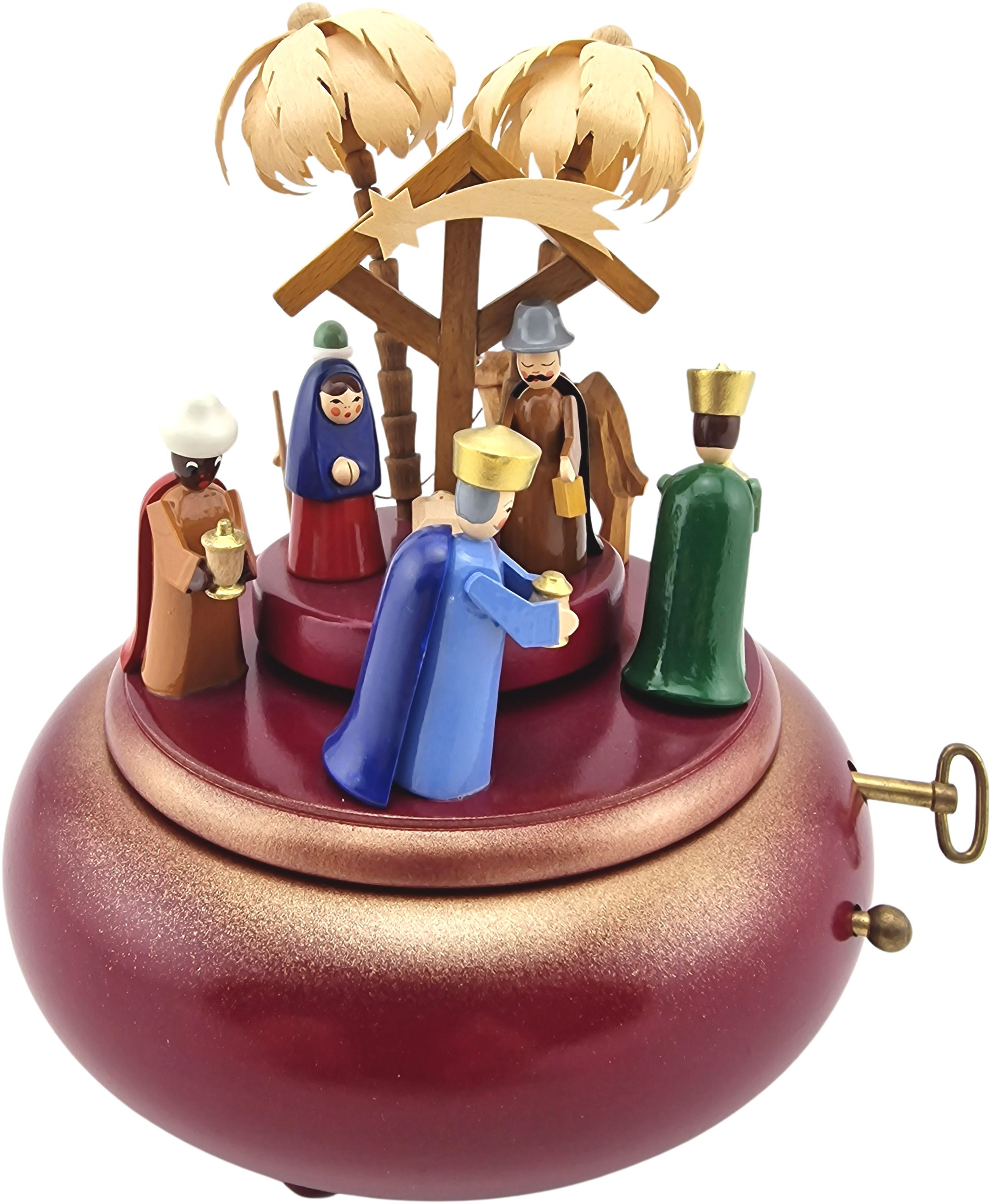 Seiffener Handwerksschau Spieldose Christi Geburt- farbig (Stille Nacht)
