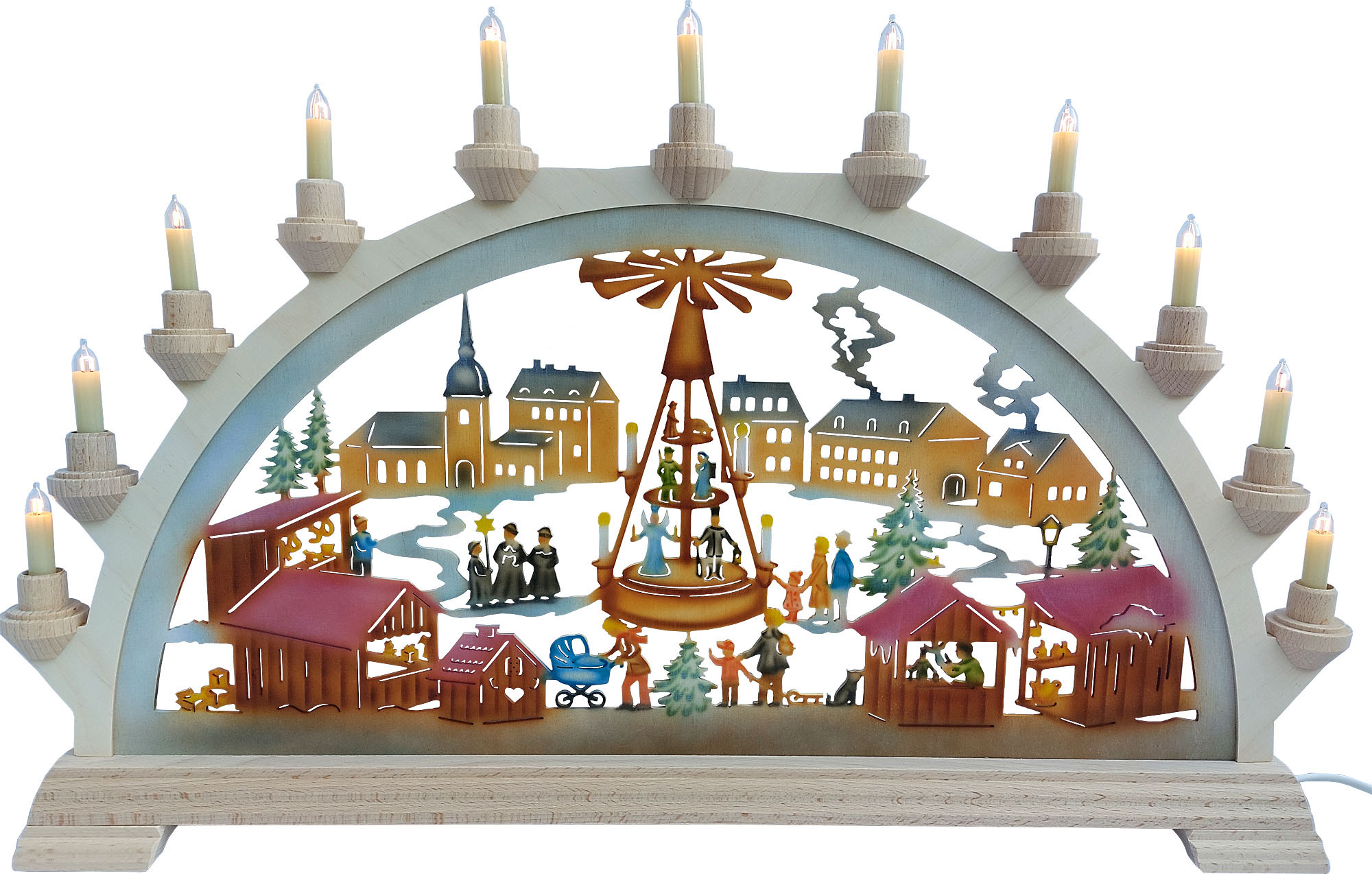 Taulin Schwibbogen Weihnachtsmarkt mit Pyramide, farbig