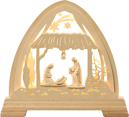 Taulin kleiner gotischer Bogen Stall mit Figuren natur, LED-Band