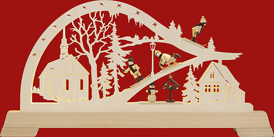 Taulin LED-Bogen mit Figuren - Kirche mit Wintersportler
