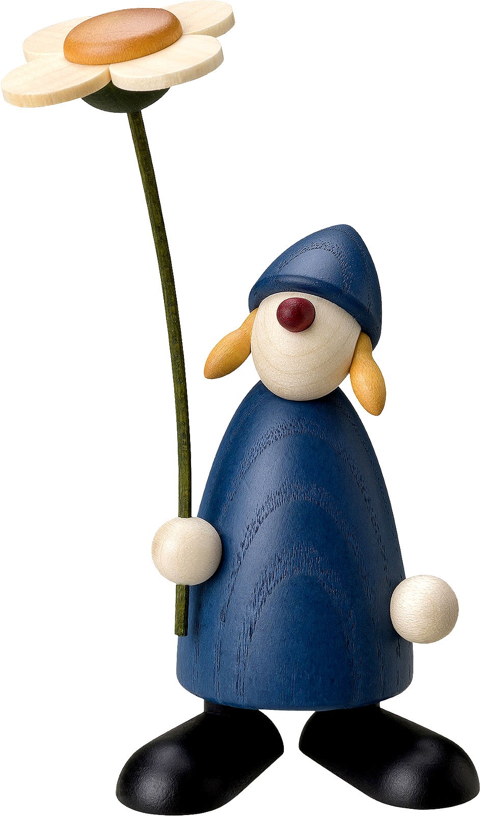 Björn Köhler Gratulantin Susi mit Blume, stehend, blau