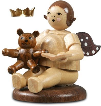 Ellmann Engel sitzend mit Teddybär / natur mit-Krone