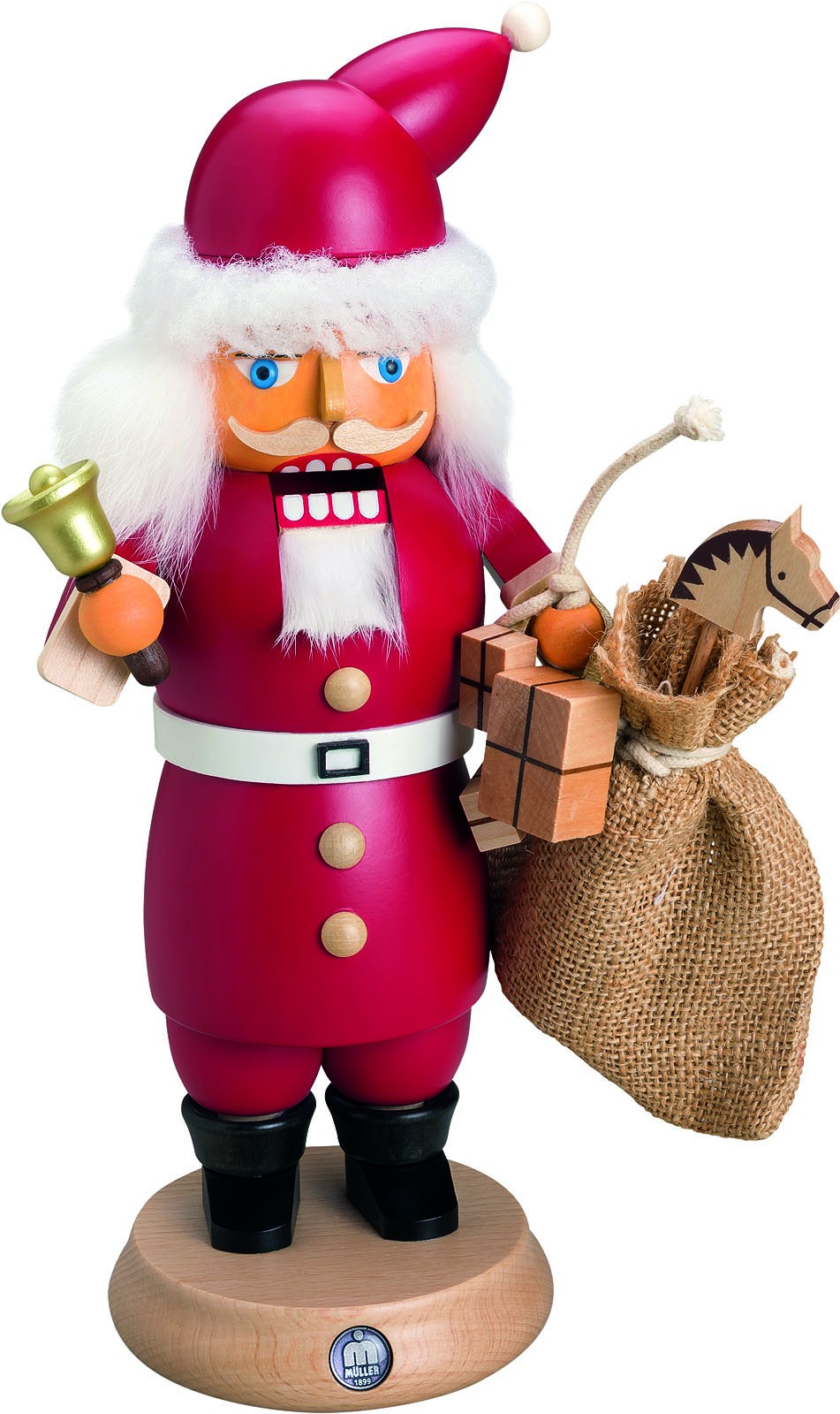 Kleinkunst Müller RauchKnacker Weihnachtsmann mit Glocke und Geschenkesack
