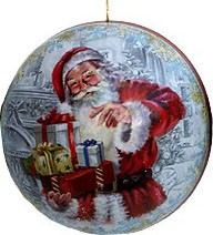 Nestler Weihnachtskugel Weihnachtsabend Weihnachtsmann mit Geschenken-8cm