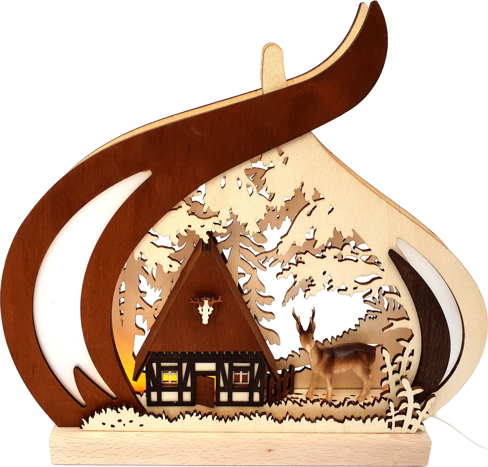 RATAGS Holzdesign Romantikleuchte braun, Waldhaus mit Reh