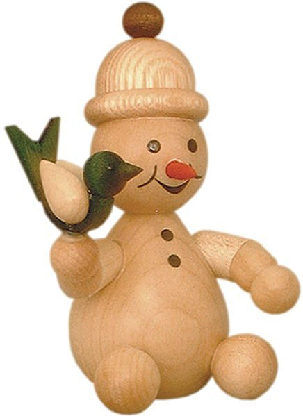 Drechslerei Volkmar Wagner Schneemann Junior mit Vogel sitzend