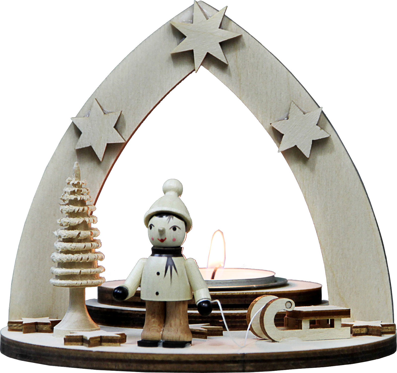 WEIGLA Teelichthalter Winterkind mit Schlitten