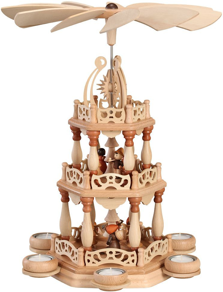 Zeidler Tischpyramide natur, 3-stöckig, Waldmotiv, für 6 Teelichter