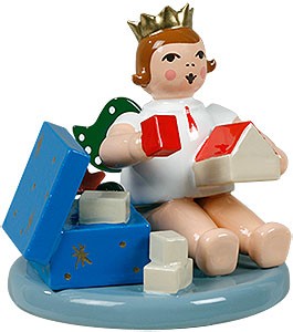 Ellmann Engel mit Spielzeugkiste - sitzend, mit Krone
