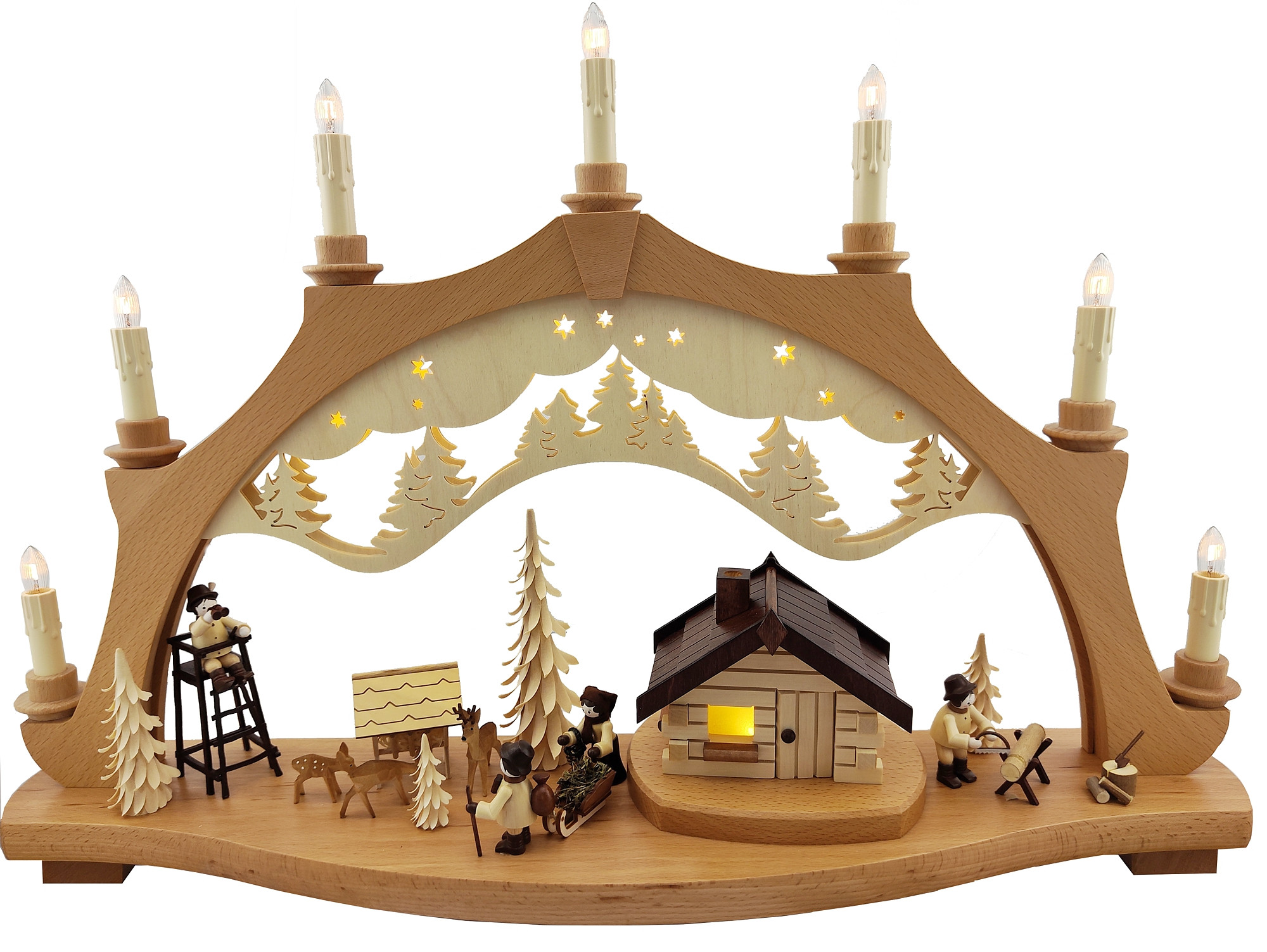 Weisbach Lichterbogen Waldhaus mit gedrechselten Figuren
