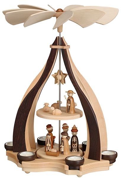 Zeidler Design-Pyramide, Wenge/Hainbuche, mit Christi Geburt für 6 Teelichter
