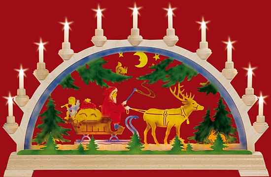 Taulin Schwibbogen Nikolaus mit Schlitten 65cm mit Vorbeleuchtung